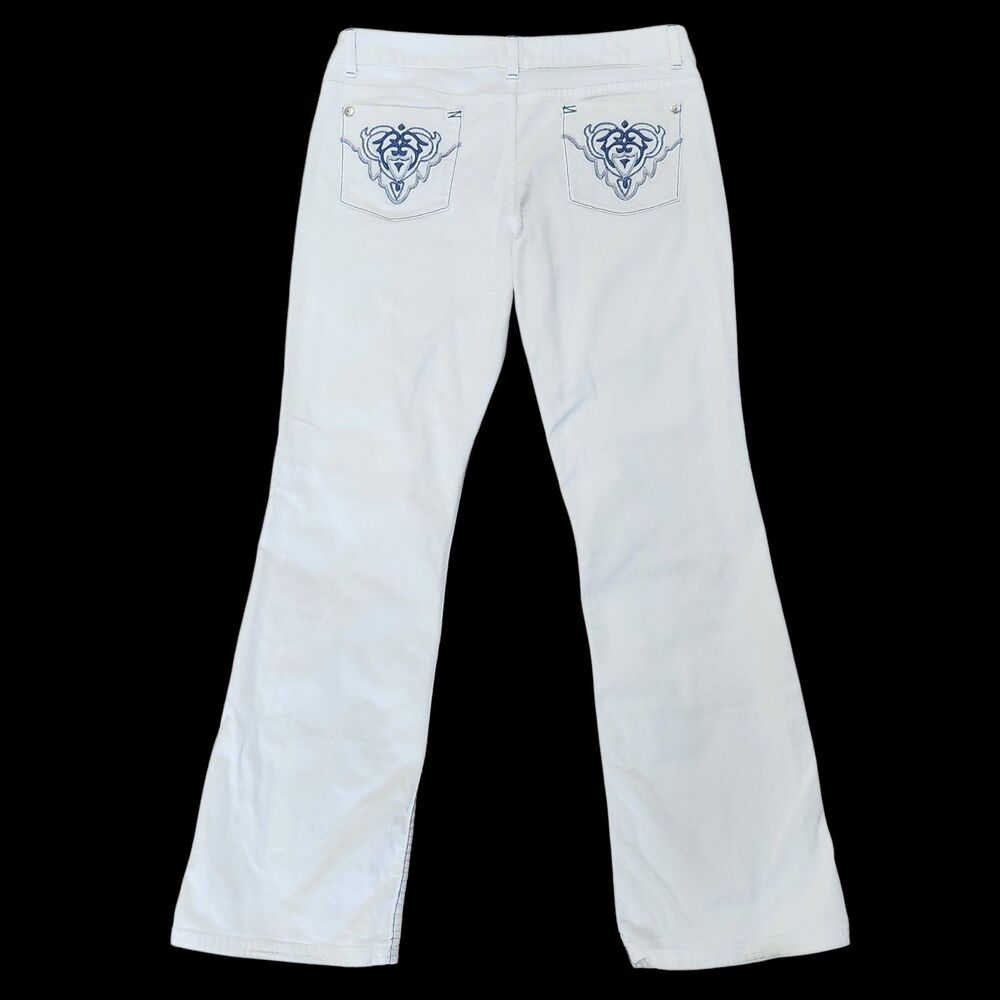Vintage No Boundaries White Bootcut Jeans Embroidered Pockets Juniors 15 Y2K